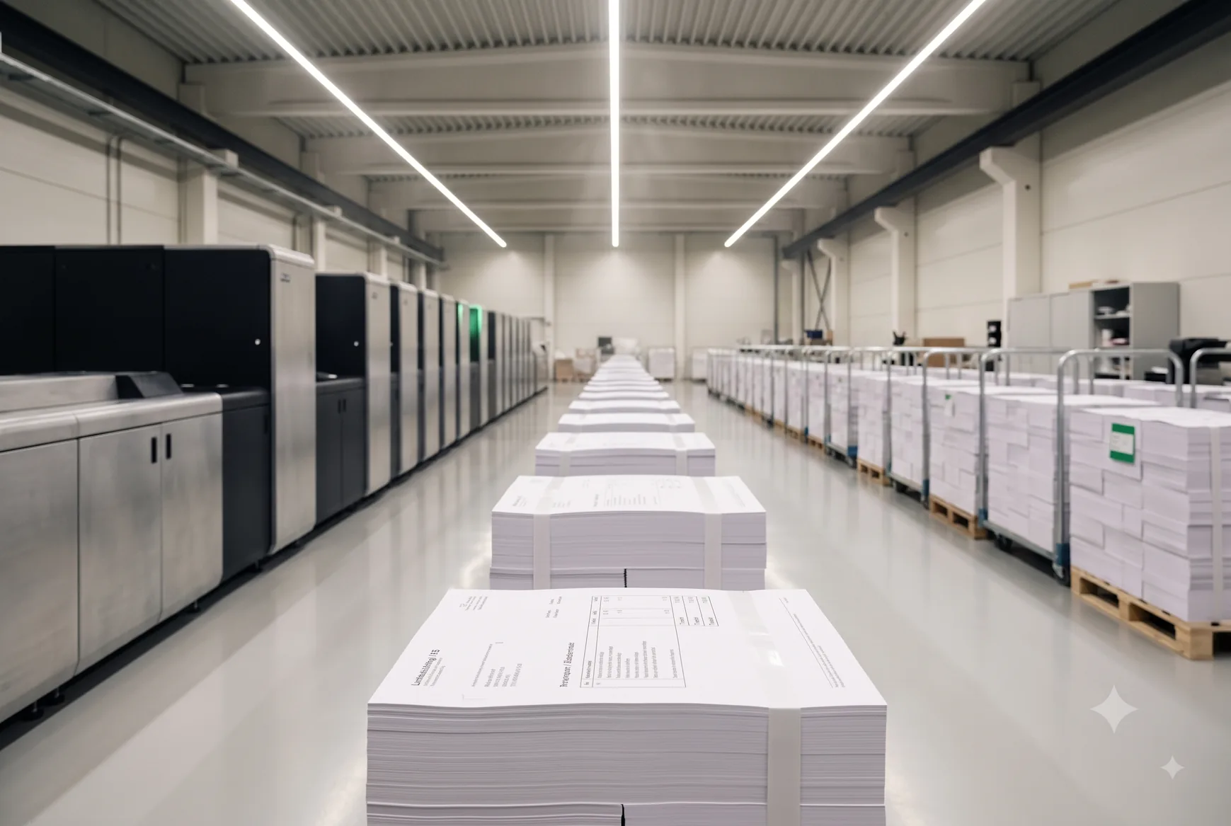 Produktionshalle der Funke Lettershop AG mit Hochleistungsdruckern